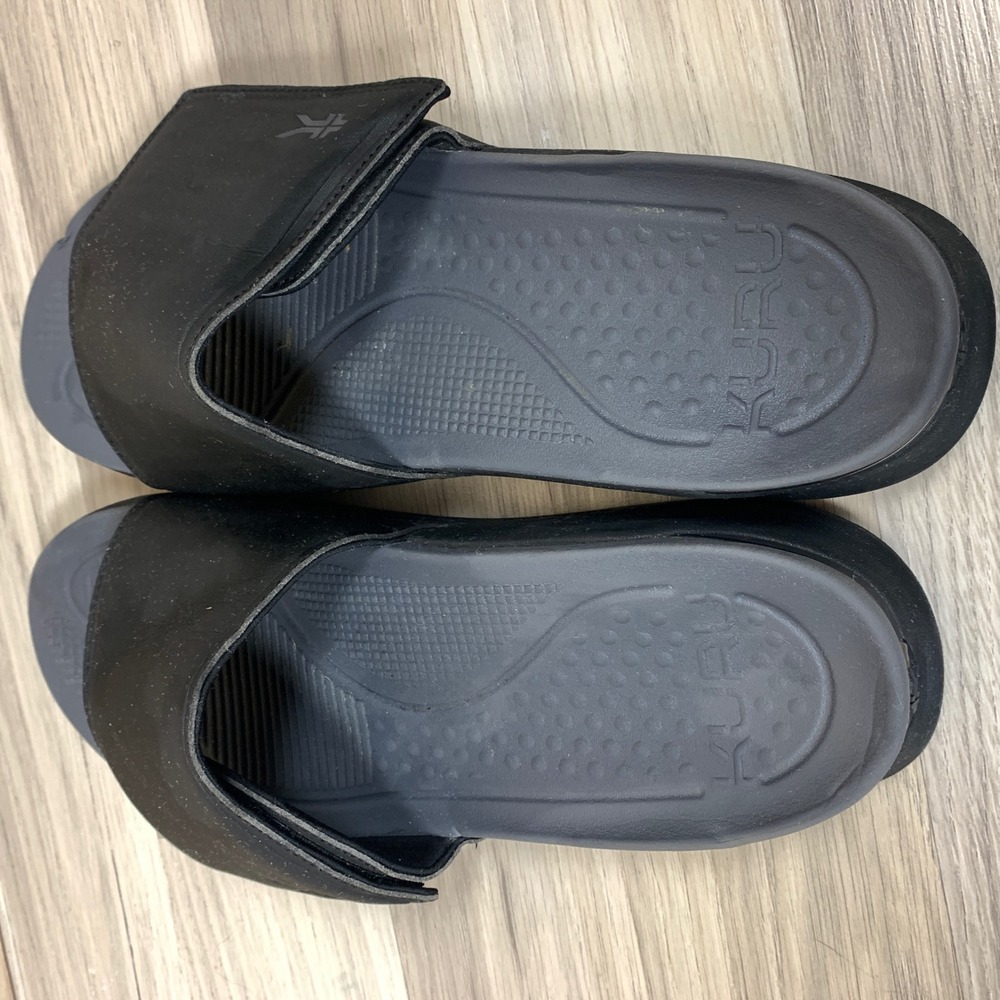 Kuru Slides Men‎ 13 Black Gray Beach Walking Outdoor Slip On Sandals Ortho Beach - Picture 4 of 9